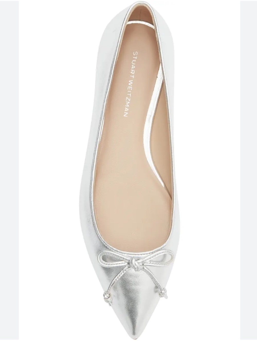 Stuart Weitzman Metallic Silver Pointed-Toe Bow Flat